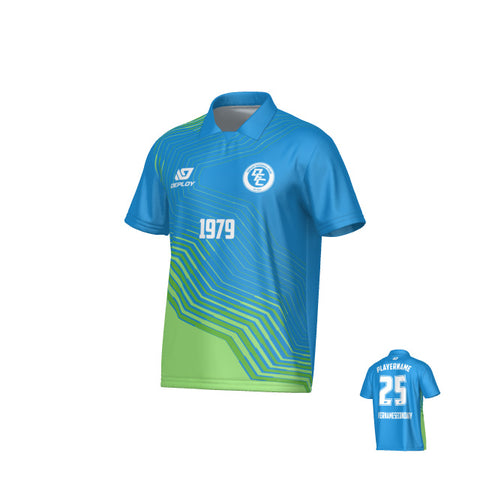 Circuit Collared Jersey - Blue & Neon Green