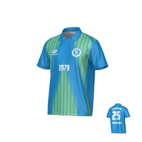 Half Tone Collared Jersey - Blue & Neon Green