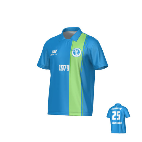 Edge Collared Jersey - Blue & Neon Green