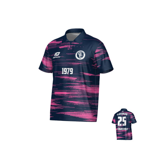 Distort Collared Jersey - Navy & Pink