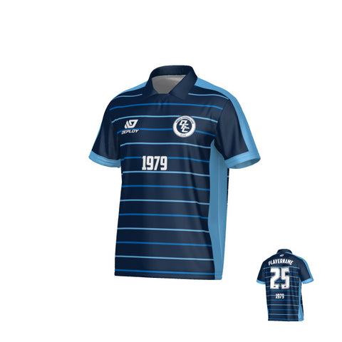 Cadence Collared Jersey - Navy & Sky Blue