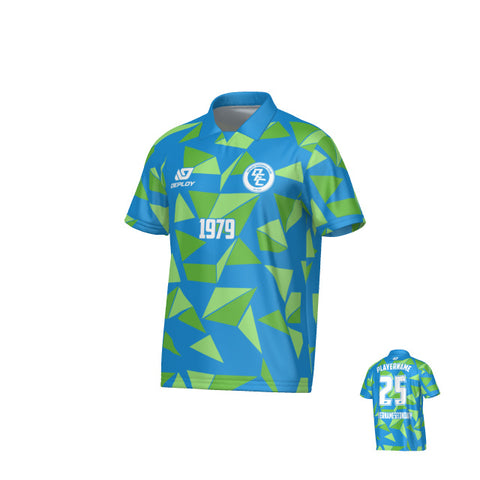 Shards Collared Jersey - Blue & Neon Green