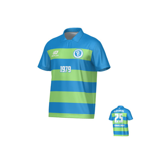 Hoops Collared Jersey - Blue & Neon Green