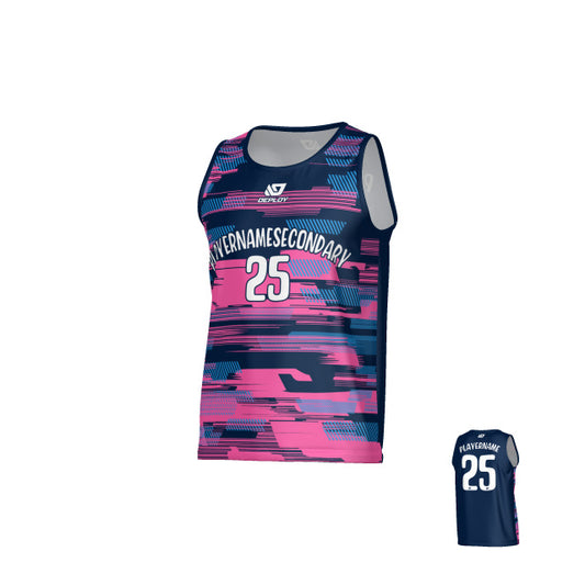 Glitch Sports Singlet - Navy & Pink
