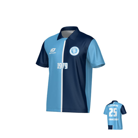Split Collared Jersey - Sky Blue & Navy