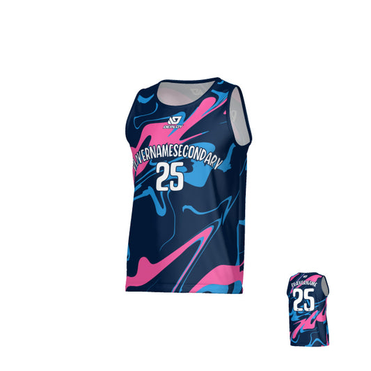 Marble Paint Sports Singlet - Navy & Pink