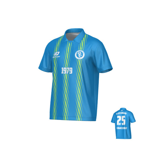Zig Zag Collared Jersey - Blue & Neon Green