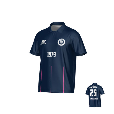Linear Collared Jersey - Navy & Pink