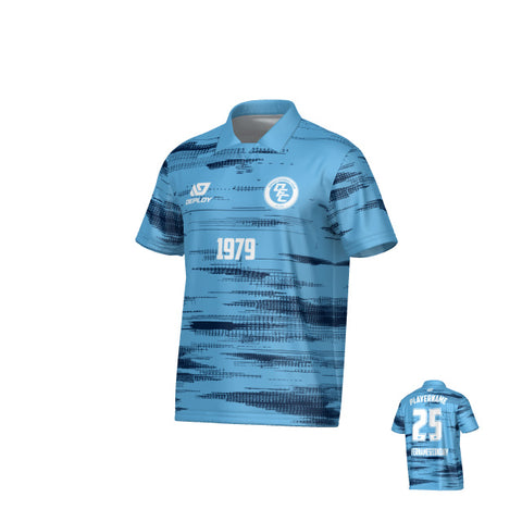 Distort Collared Jersey - Sky Blue & Navy