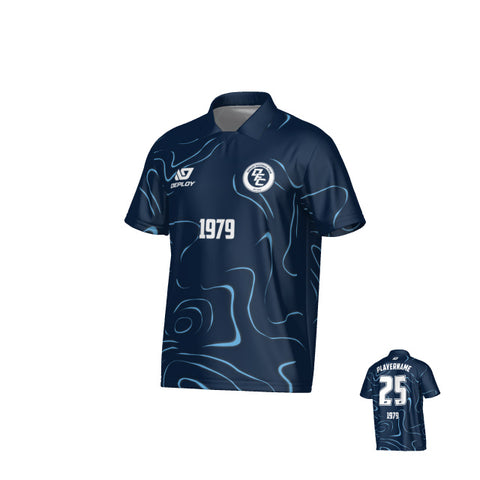 Marble Collared Jersey - Navy & Sky Blue