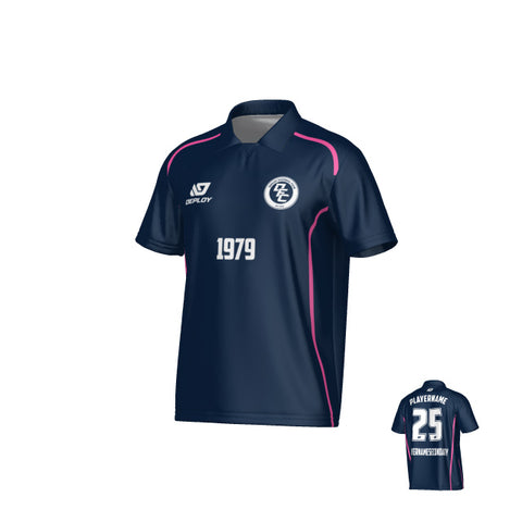 Contour Collared Jersey - Navy & Pink