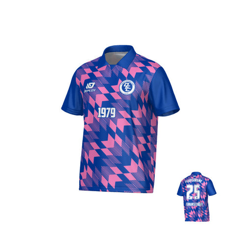 Leaves Collared Jersey - Royal Blue & Purple