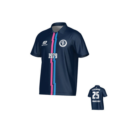 Lightning Collared Jersey - Navy & Pink