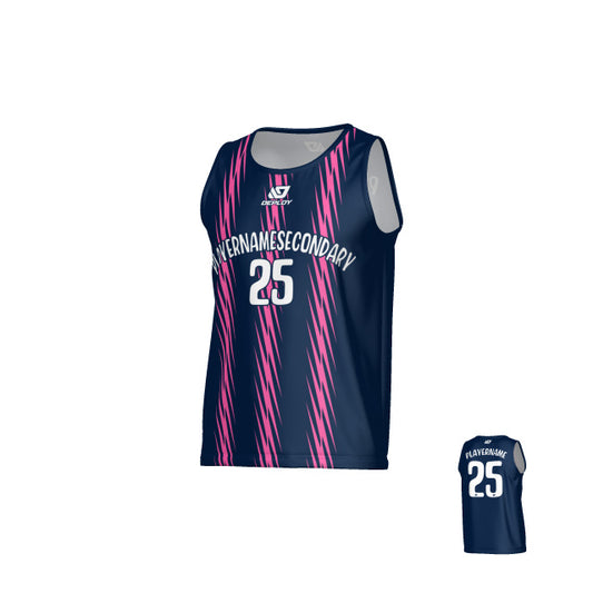 Zig Zag Sports Singlet - Navy & Pink