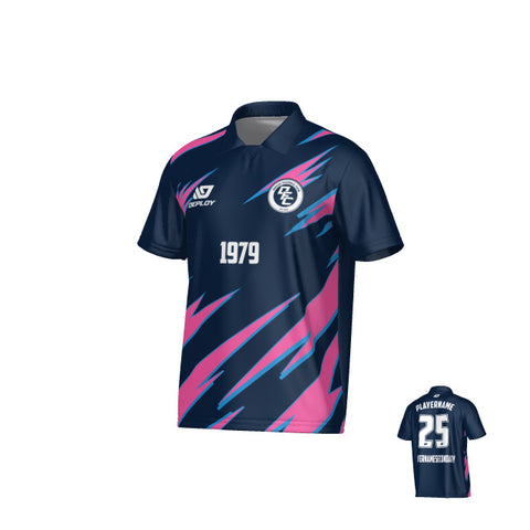 Sharp Collared Jersey - Navy & Pink