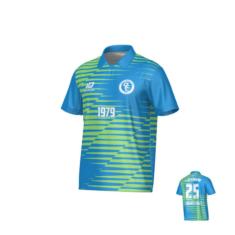 Static Collared Jersey - Blue & Neon Green
