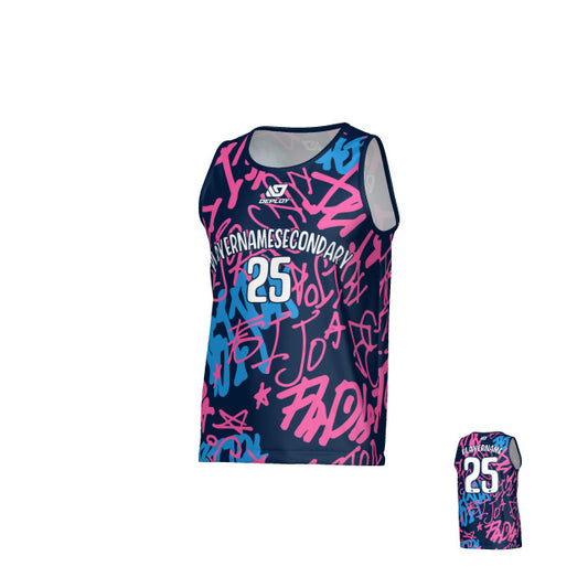 Tags Sports Singlet - Navy & Pink