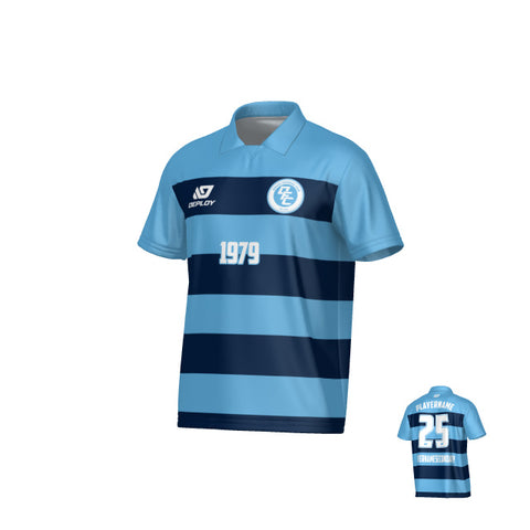 Hoops Collared Jersey - Sky Blue & Navy