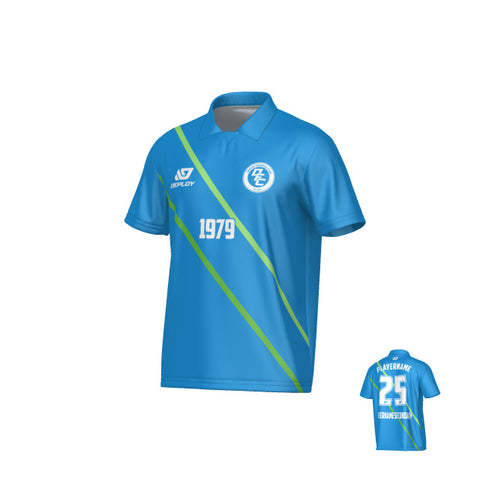 Tracks Collared Jersey - Blue & Neon Green