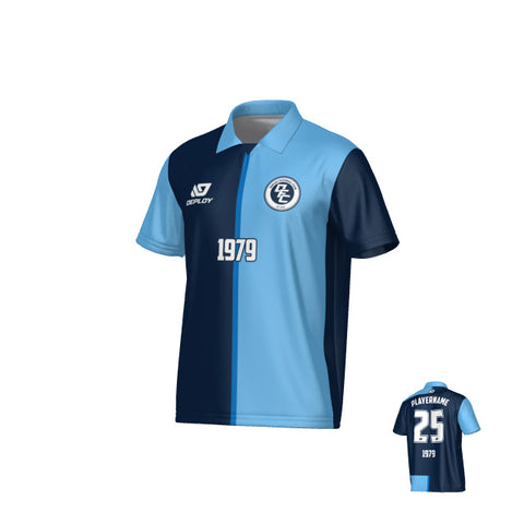 Split Collared Jersey - Navy & Sky Blue
