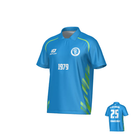 Turbo Collared Jersey - Blue & Neon Green