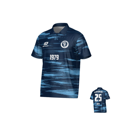 Distort Collared Jersey - Navy & Sky Blue