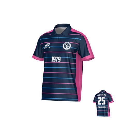 Cadence Collared Jersey - Navy & Pink