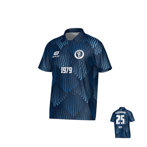 Drips Collared Jersey - Navy & Sky Blue