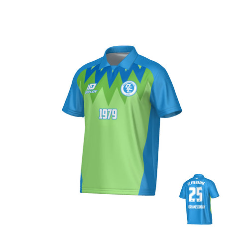 Carnival Collared Jersey - Blue & Neon Green