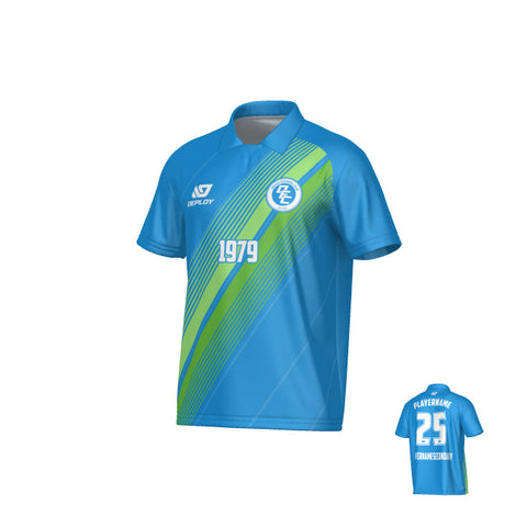 Velocity Collared Jersey - Blue & Neon Green