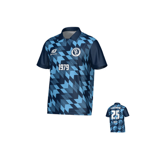 Leaves Collared Jersey - Navy & Sky Blue