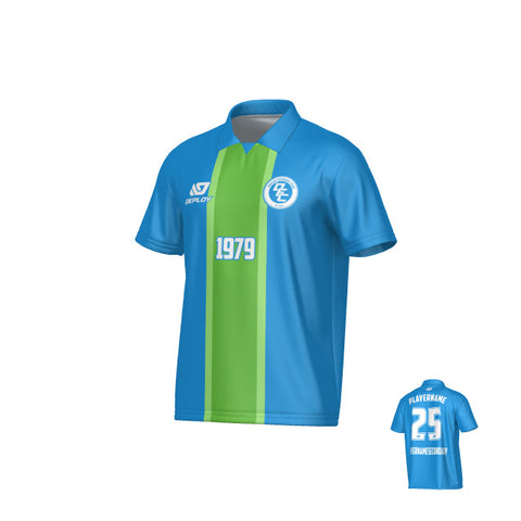 Stripe Collared Jersey - Blue & Neon Green
