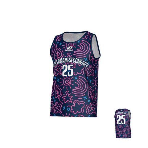 Sketch Sports Singlet - Navy & Pink