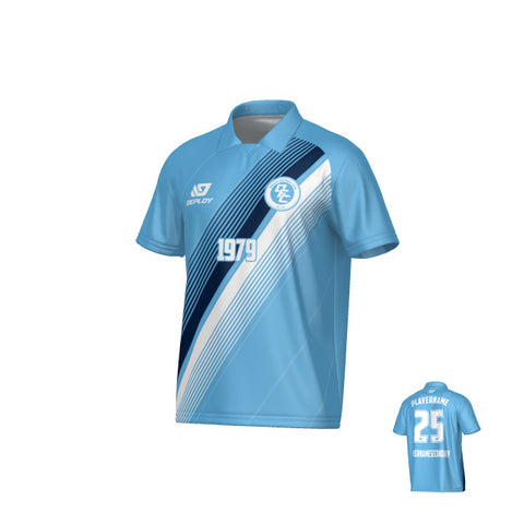 Velocity Collared Jersey - Sky Blue & Navy