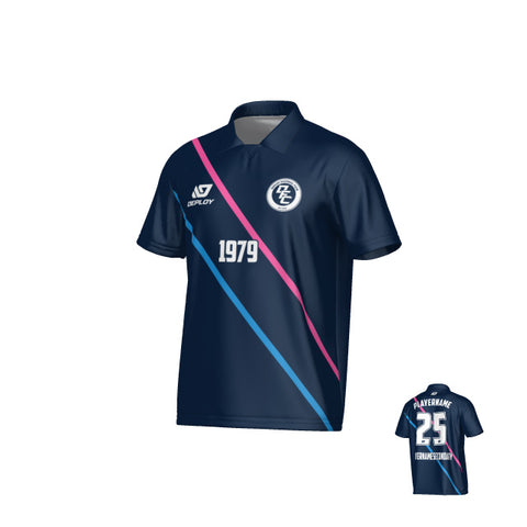 Tracks Collared Jersey - Navy & Pink