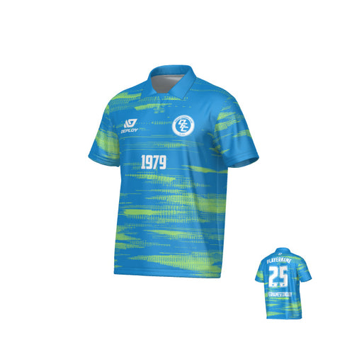 Distort Collared Jersey - Blue & Neon Green