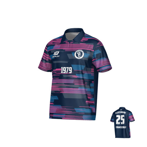Glitch Collared Jersey - Navy & Pink