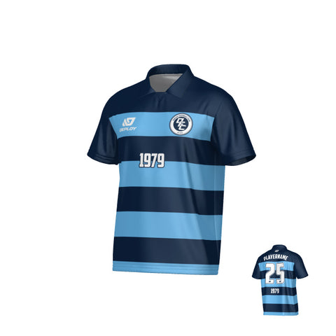 Hoops Collared Jersey - Navy & Sky Blue